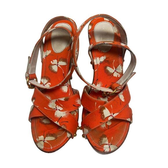Gucci Orange Crane Wood Block Heels Sandals Sz. 8 - Picture 8 of 13